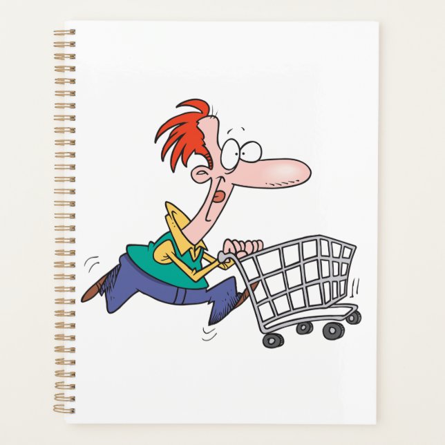 Agenda Funny Cartoon Man Running With Shopping Cart (Anverso)