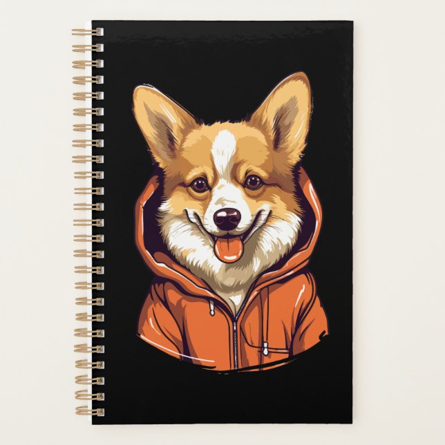 Agenda Funny Corgi Usando Hoodie (Anverso)
