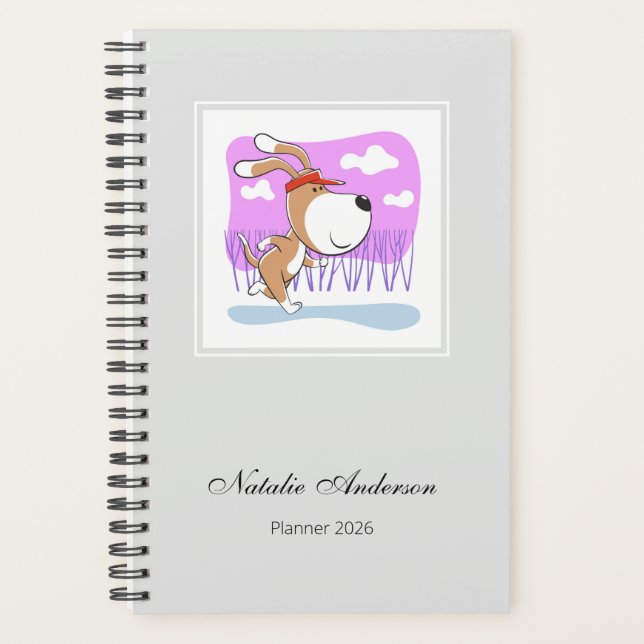 Agenda Funny Cute Dog Puppy Jogging Run Fitness 2026 (Anverso)