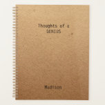 Agenda Funny Genius Personalized Office<br><div class="desc">Funny Genius Personalized Office Notes Planners incluye el texto "Thoughts of a genius" con tu nombre personalizado debajo sobre un fondo de trabajo rústico y neutro de género. Personalice editando el texto en el cuadro de texto proporcionado. Diseñado por ©Evco Studio www.zazzle.com/store/evcostudio</div>