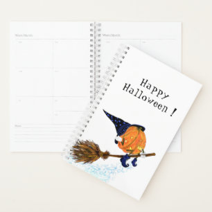 Agenda Funny Halloween Planner Witch Pumpkin Flying