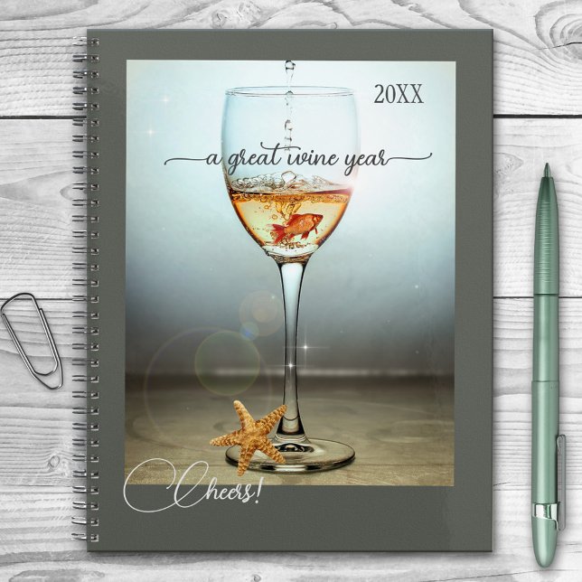 Agenda Funny Ocean Design Wine Year (Planner featuring a fantasy scene with a glass of wine and cute goldfish as well as a starfish)