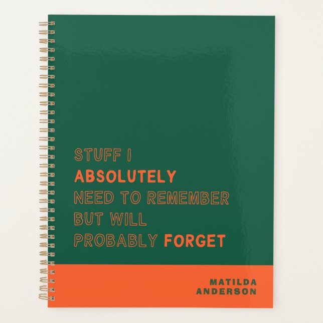 Agenda Funny Personalized Modern Green Orange Custom Name (Anverso)