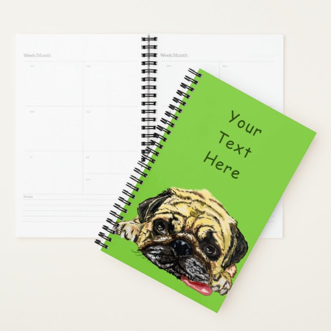 Agenda Funny Planner with Pug Dog - Custom Text - Colors (Demostración)