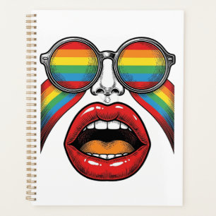 Agenda Gafas de sol arcoíris retro cara labios diseño vec