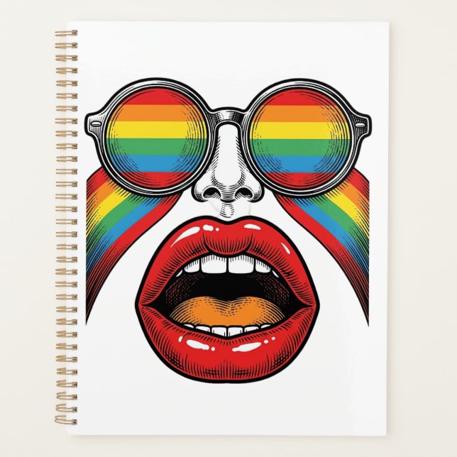 Agenda Gafas de sol arcoíris retro cara labios diseño vec (Anverso)