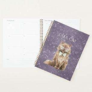 Agenda Gafas Morado Brillante Marrón Gato Cool  