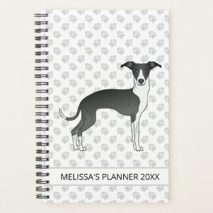 Agenda Galgo Italiano Blanco Y Negro Con Texto Personaliz