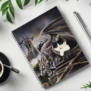 Agenda Gargoyle de gato blanco negro