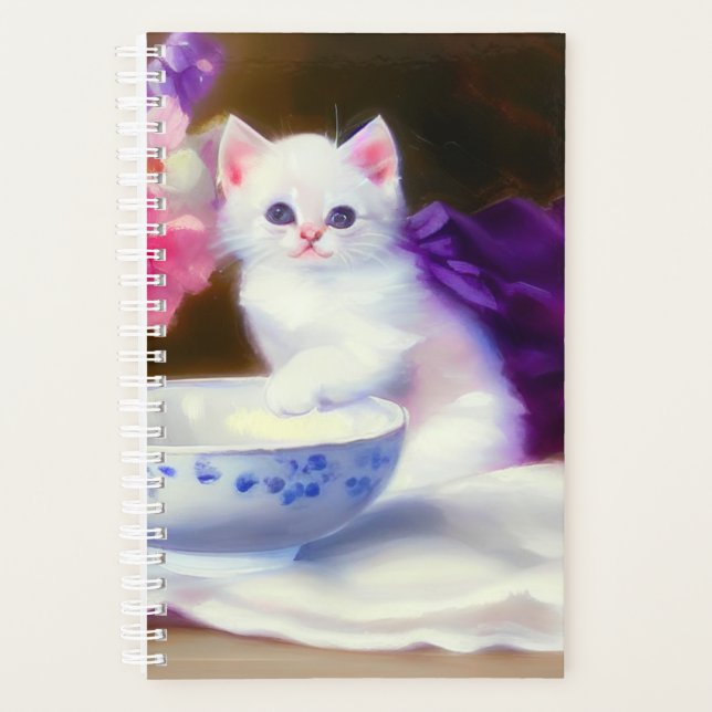 Agenda Gatito blanco vintage con cinta morada (Anverso)