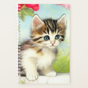 Agenda Gatito blanco y marrón vintage con flores