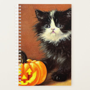 Agenda Gatito de Halloween blanco y negro vintage
