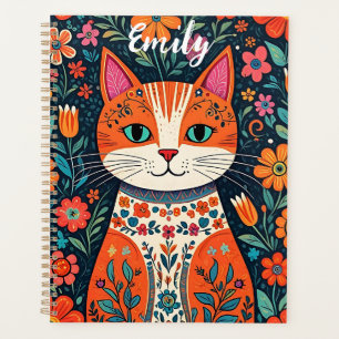 Agenda Gatito lindo con flores de arte folclórico caprich