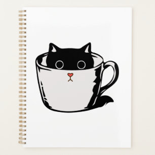 Agenda Gatito negro con nariz roja escondido en una taza