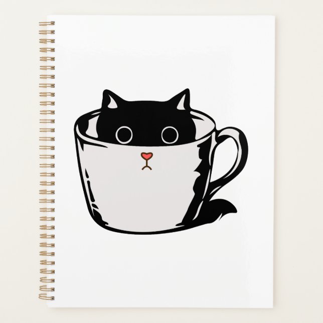 Agenda Gatito negro con nariz roja escondido en una taza (Anverso)