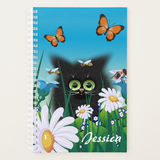 Agenda Gatito negro lindo con dientes personalizados (Anverso)