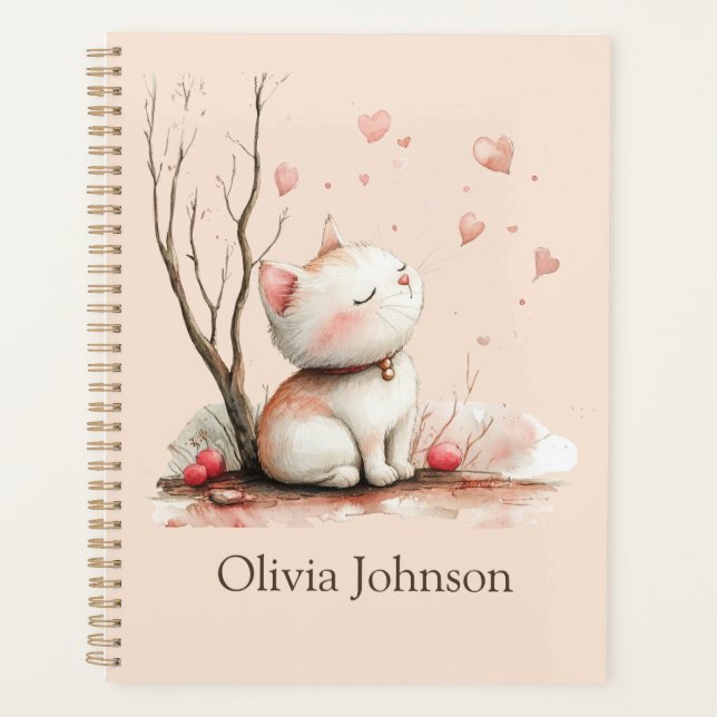 Agenda Gatito personalizado con corazón (Anverso)