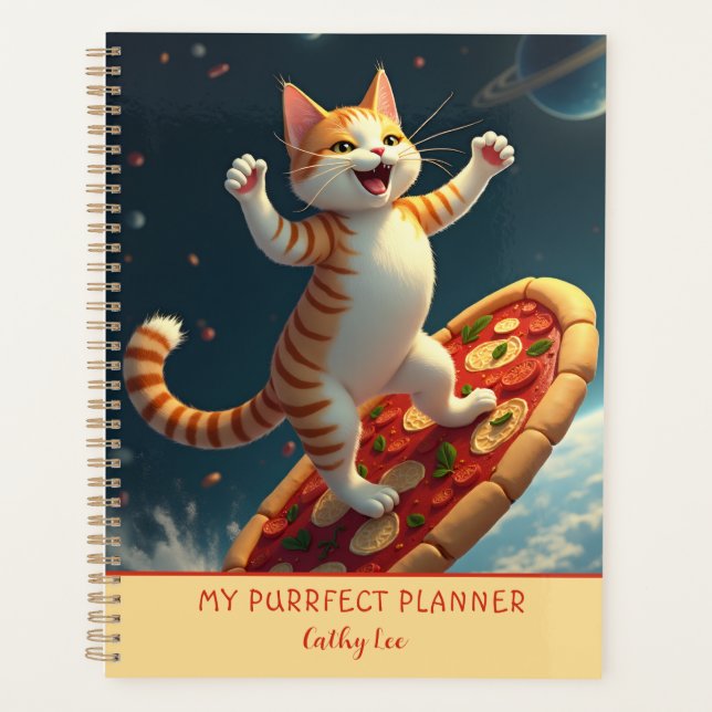 Agenda Gatito Surfing Espacial Sobre Pizza (Anverso)