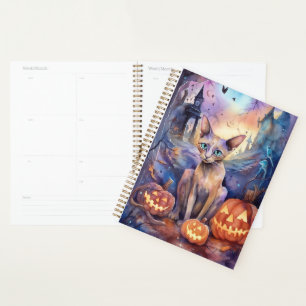 Agenda Gato abisano de Halloween con calabazas