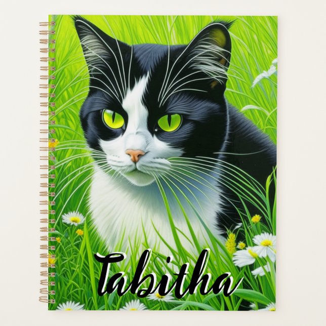 Agenda Gato Adorable Personalizado en un campo de Daisies (Anverso)