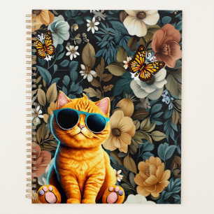 Agenda Gato amarillo y mariposas en fondo floral