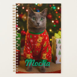 Agenda Gato Azul Ruso Navideño Personalizado Acogedor 