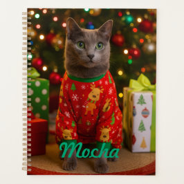 Agenda Gato Azul Ruso Navideño Personalizado Acogedor 