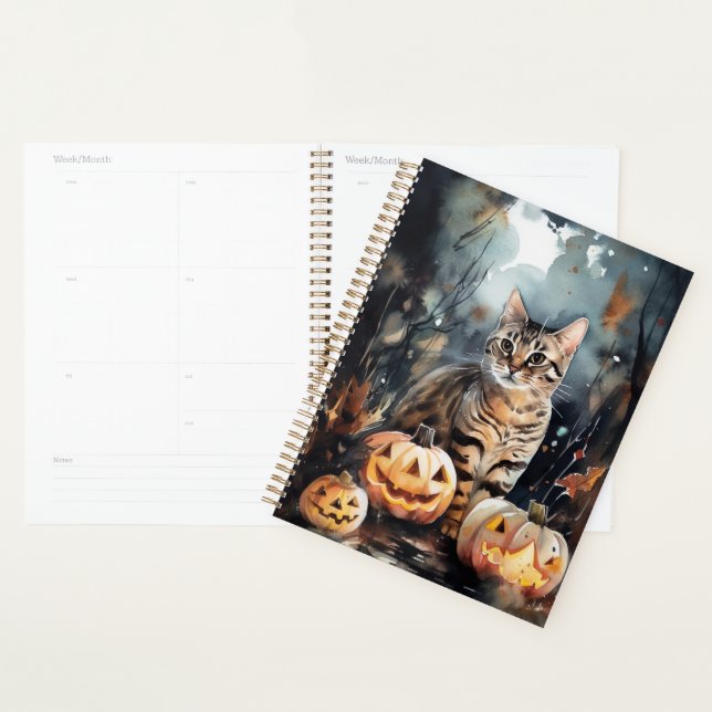 Agenda Gato Bengal de Halloween con calabazas aterradoras (Demostración)