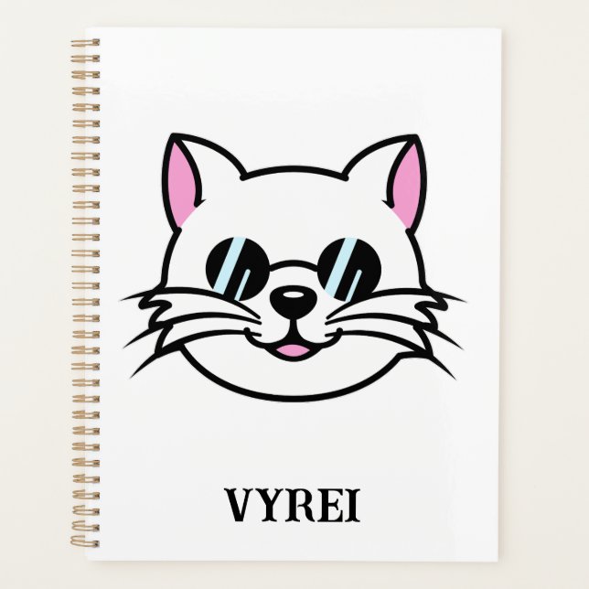 Agenda Gato blanco con gafas negras / gafas de sol (Anverso)