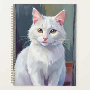 Agenda Gato Blanco Pintura de Mascota de Gato en Acuare