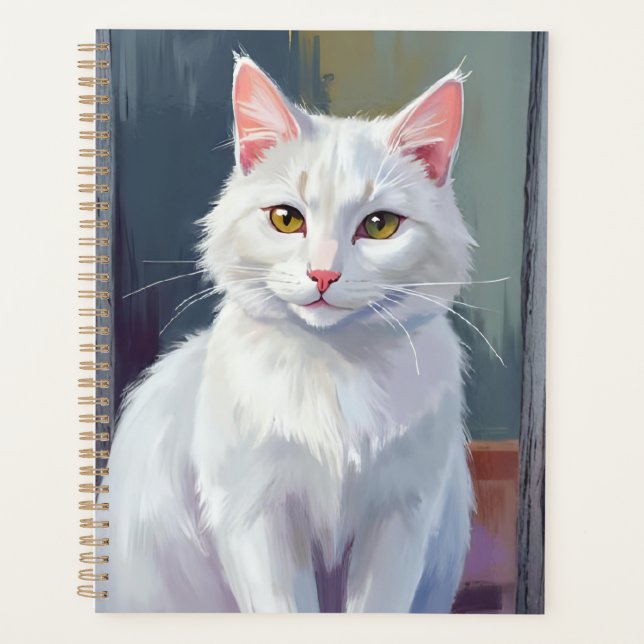 Agenda Gato Blanco | Pintura de Mascota de Gato en Acuare (Anverso)