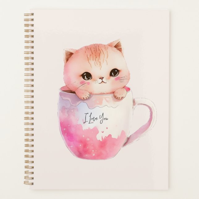 Agenda Gato blanco-rosado en una taza de té (2) (Anverso)