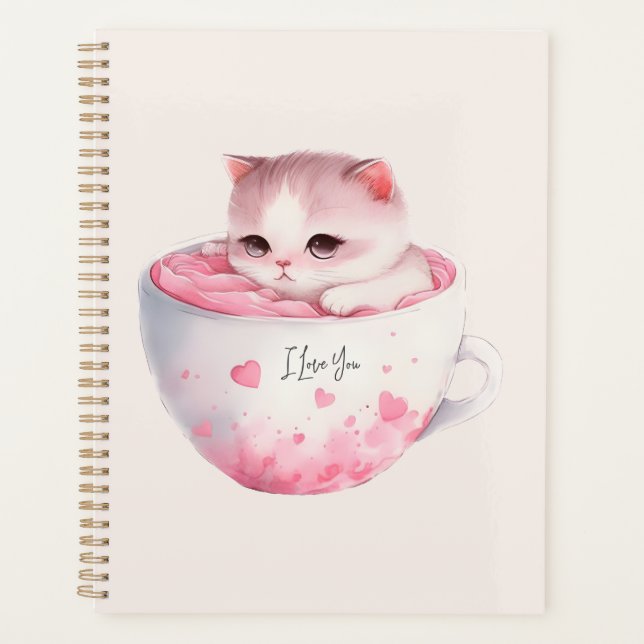 Agenda Gato blanco-rosado en una taza de té (3) (Anverso)
