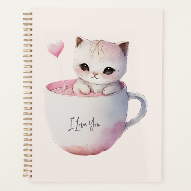 Agenda Gato blanco-rosado en una taza de té (4) (Anverso)