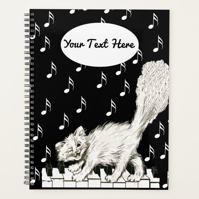 Agenda Gato blanco Winking en Piano Keys Music Note (Anverso)
