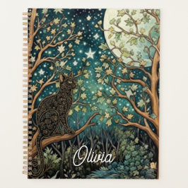 Agenda Gato boho cielo nocturno estrellado bosque