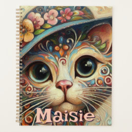 Agenda Gato caprichoso con floral Gorra personalizado