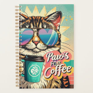 Agenda Gato con gafas de sol sobredimensionadas con café