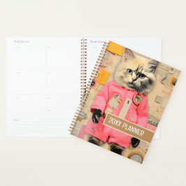 Agenda Gato con patas negras y collage de ropa rosada