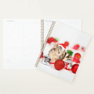 Agenda Gato con sombrero rojo de Papá Noel Ornamento de N