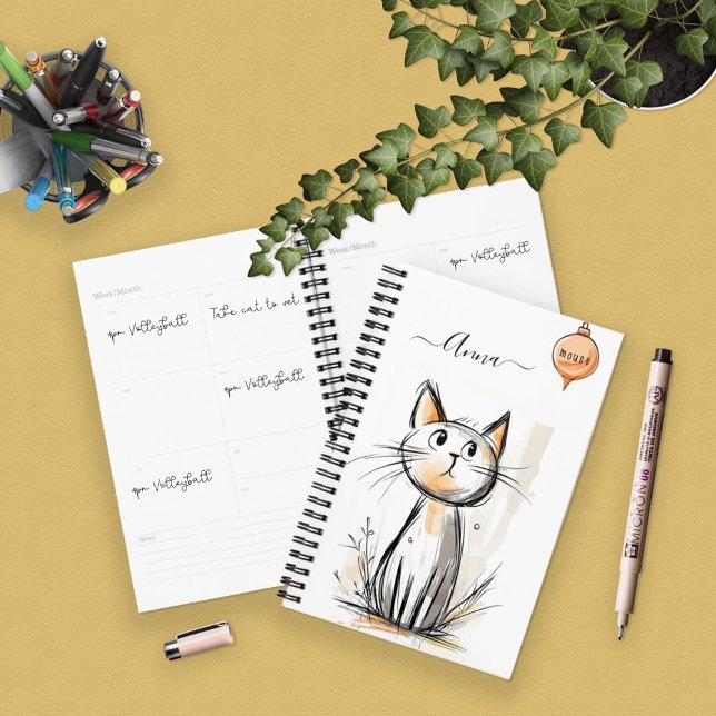 Agenda Gato contemplativo dulce personalizado (Subido por el creador)