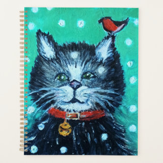 Agenda Gato de pintura al óleo lindo con saludo de Navida