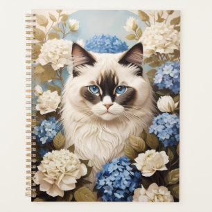 Agenda Gato De Ragdoll Con Flores De Hidrangea Azul