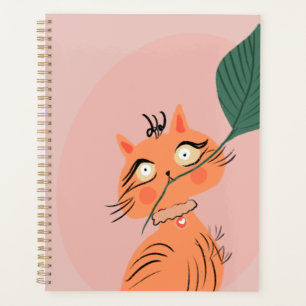 Agenda  Gato Divertido Hoja de Planta Dibujo Animado   