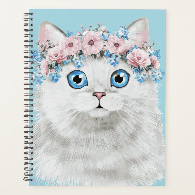 Agenda Gato dulce blanco floral (Anverso)