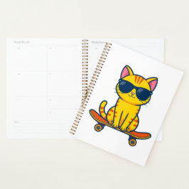 Agenda Gato genial de monopatín con gafas de sol Cartoon 
