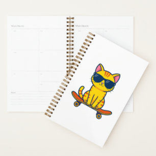 Agenda Gato genial de monopatín con gafas de sol Cartoon 