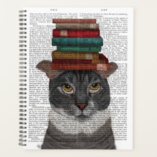 Agenda Gato gris con libros en la cabeza