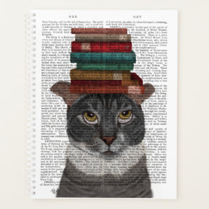 Agenda Gato gris con libros en la cabeza