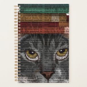 Agenda Gato gris con libros en la cabeza